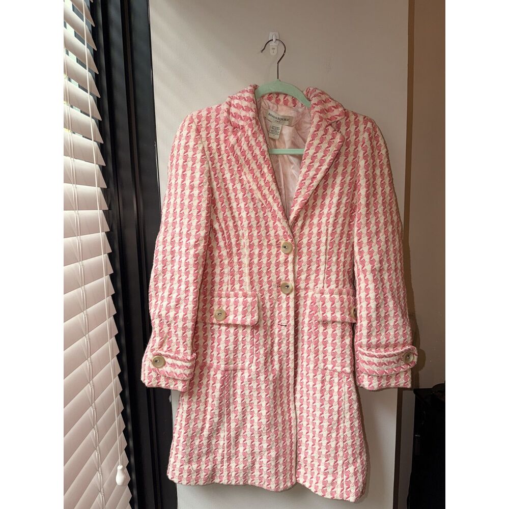 Banana Republic Y2K Pink Cream Houndstooth Tweed Trench Coat SET VINTAGE